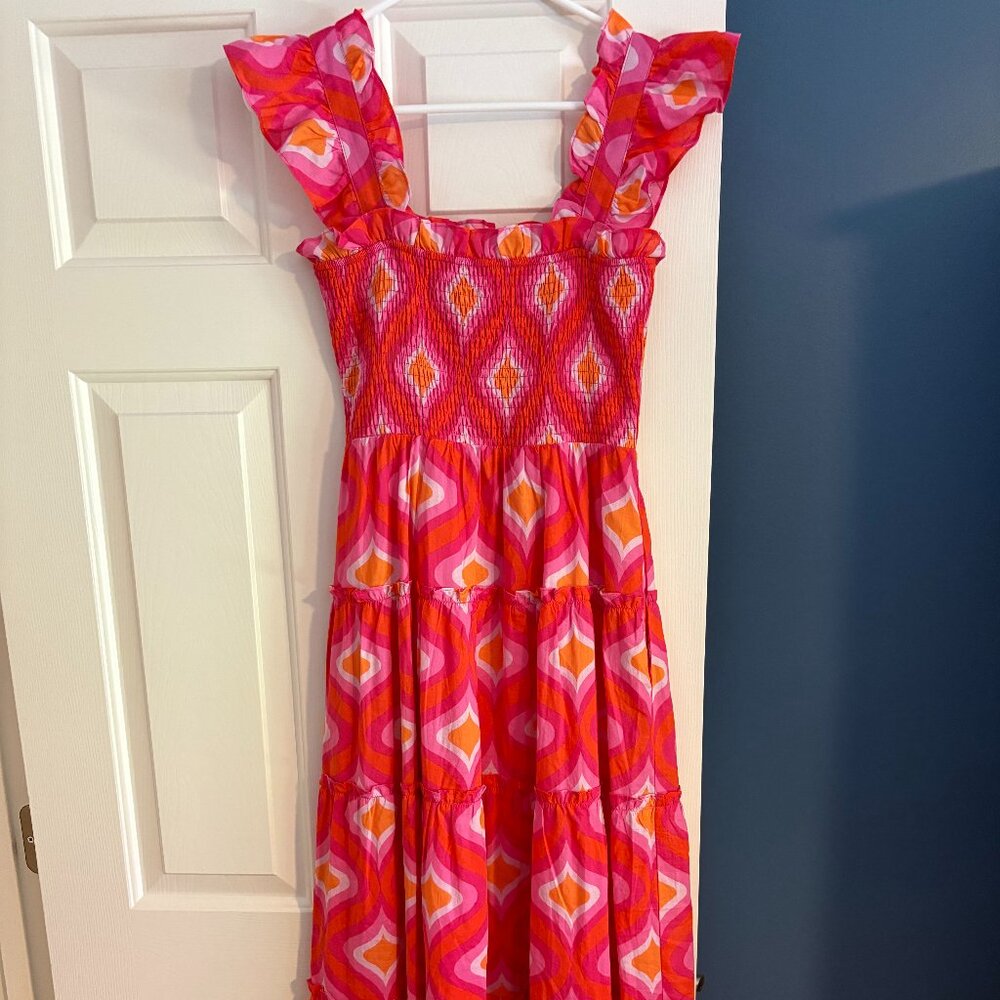 J. Marie Pink Ruffle Midi Dress